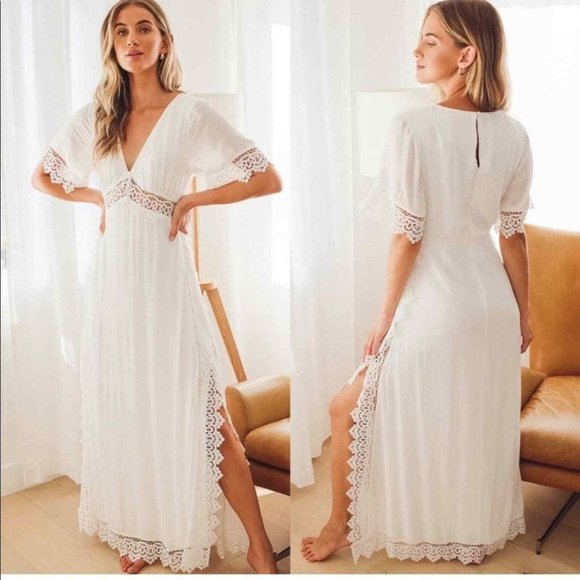 Lulus Dresses & Skirts - Lulus Maxi Dress Sweeten the Occasion White Lace Short Sleeve   Size XS …